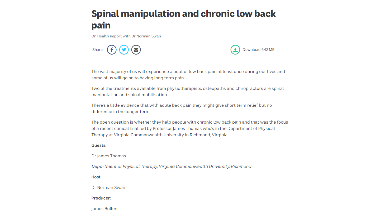 Description of Dr. Thomas' ABC podcast appearance